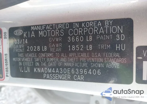 2014 Kia Rio Lx from USA, damaged, VIN KNADM4A30E6396406